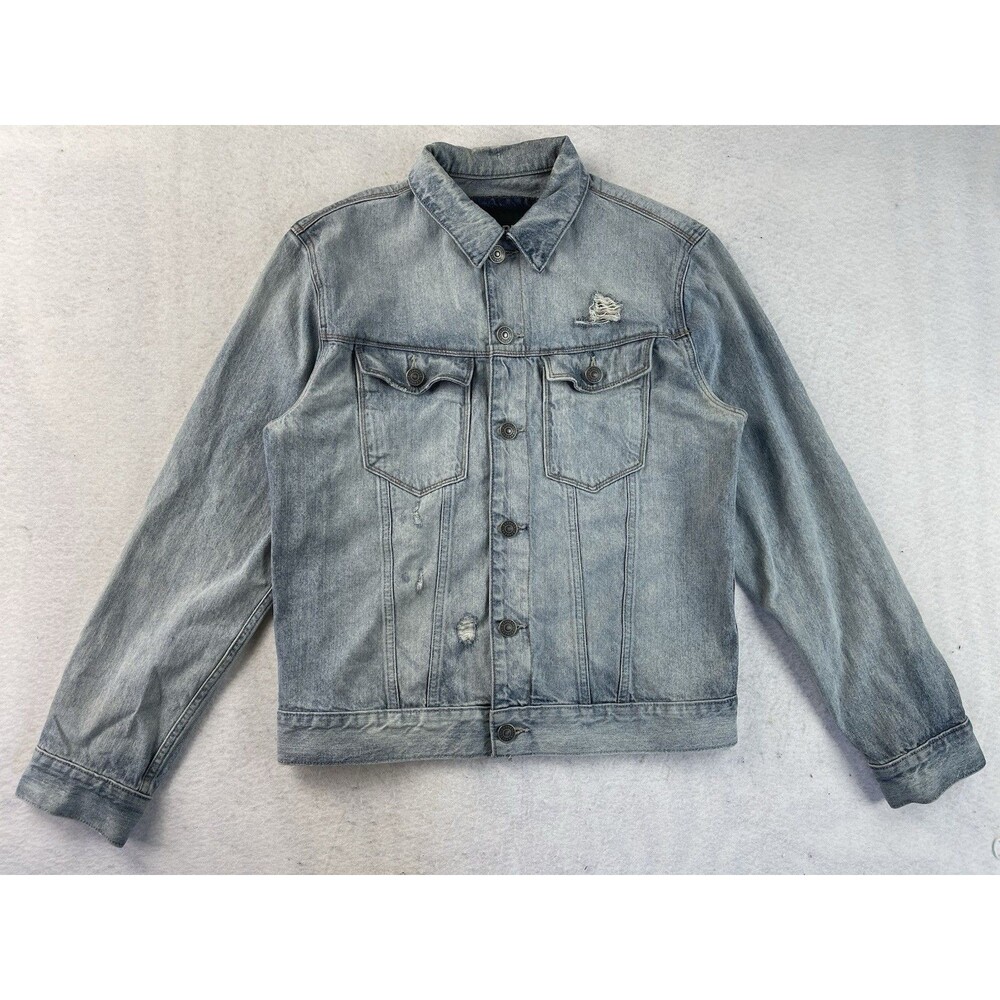 Express Men’s Medium Distressed Denim Jean Trucker Jacket 100% Cotton
